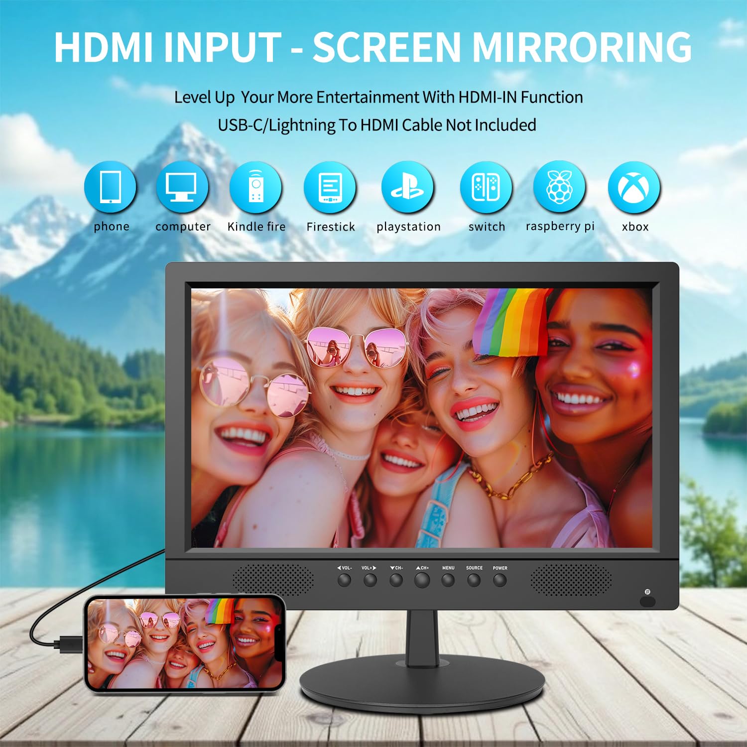 KCR Televisor Digital Portátil de 15,6 Pulgadas, DVB-T2, HDMI/VGA, USB, Alimentación 12V/220V, con Mando a Distancia