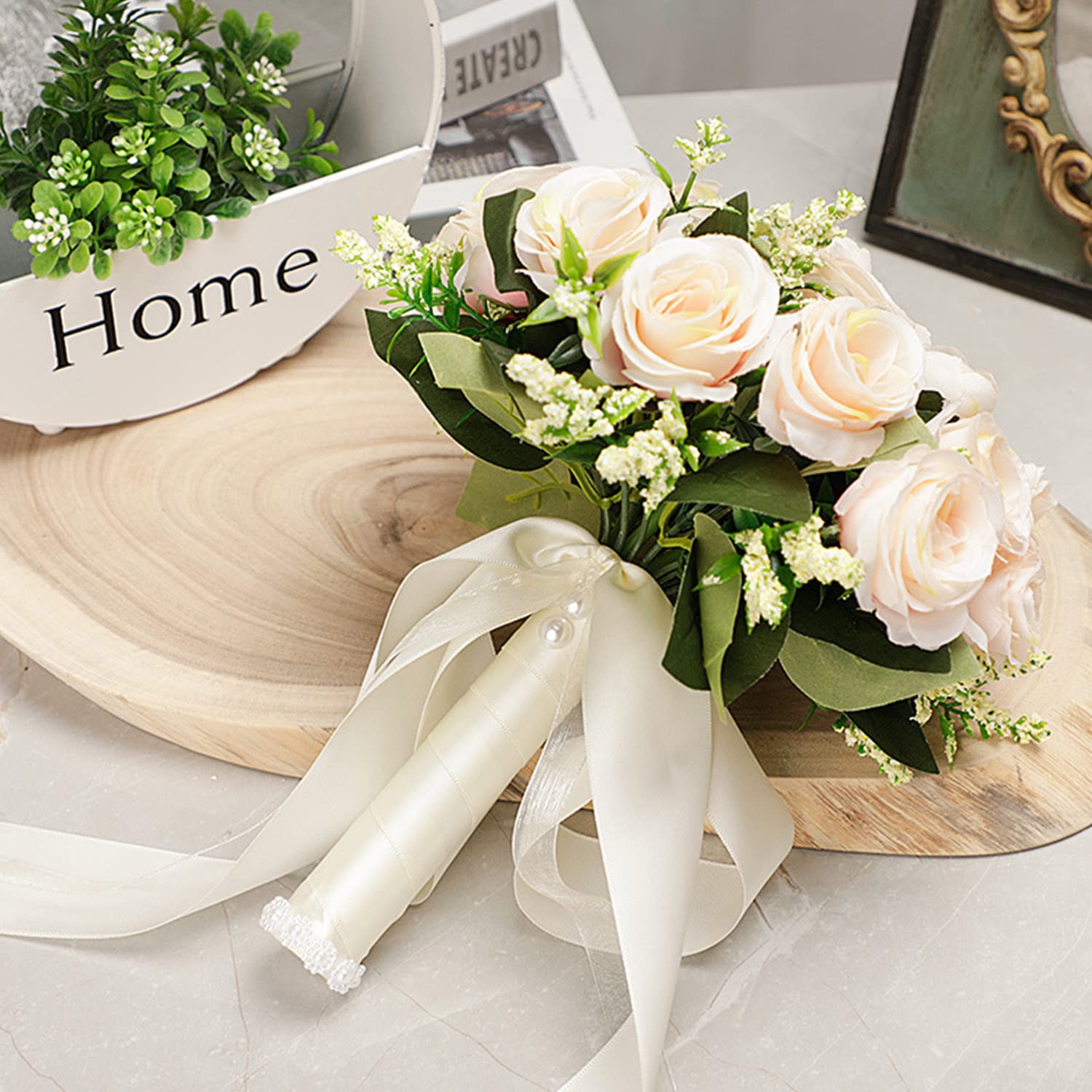 Bouquet de Mariée Fleurs de Rose Artificielles Romantique pour Mariage