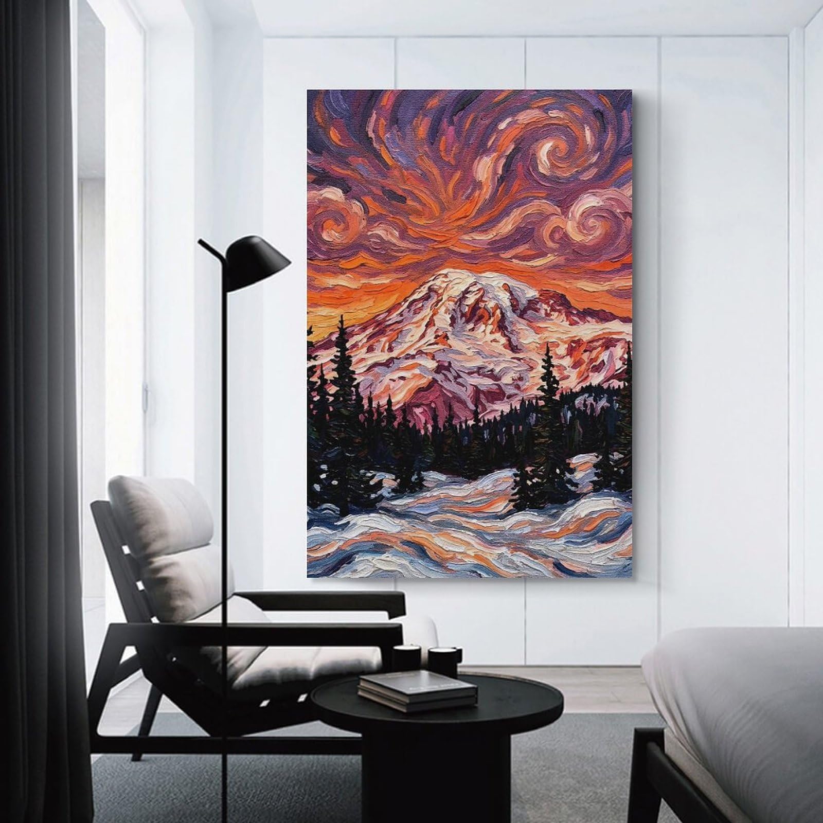 Junmoney Mount Rainier Impasto Painting at Sunset Room Decor Wall Art 24x36inch(60x90cm), for Bedroom Walls, Guest Spaces Or Lounges, An Easy Wall Refresh for Bedrooms