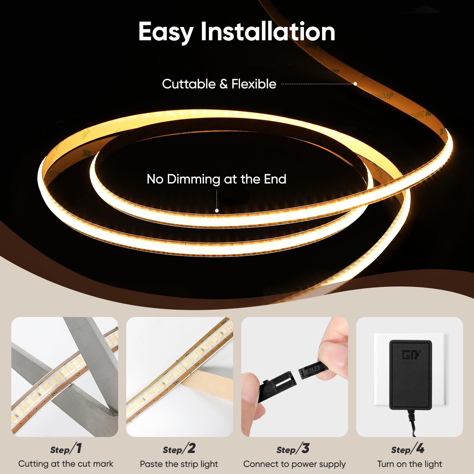 V4light Smart LED Strip Lighting Kit, 24V Dimmable CCT 2700K-6500K 408LEDs/m, Tuya APP & Voice Control, IP20 Indoor LED Strip Light with Driver & Smart Voice Controller (5m)