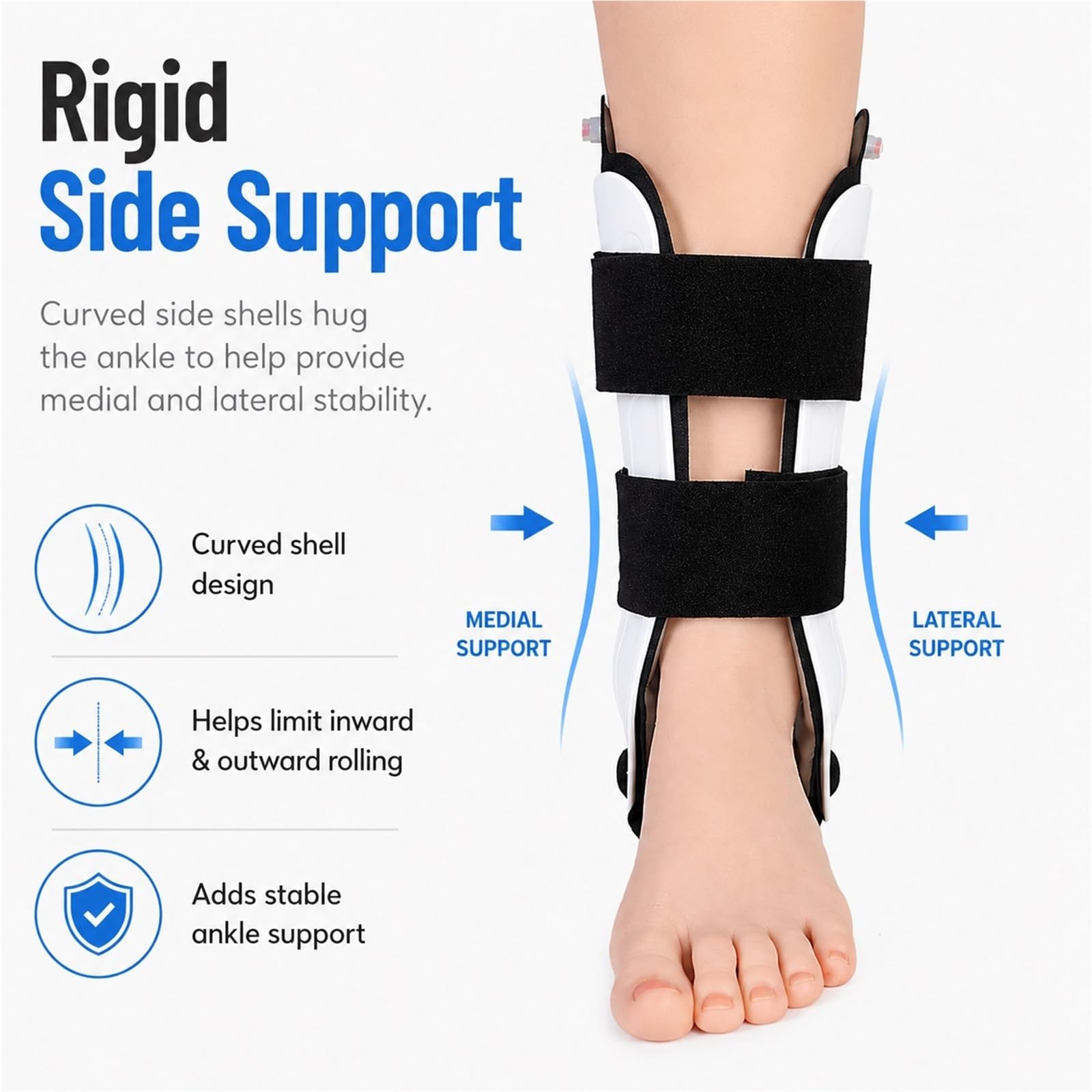 Tutore Caviglia Stabilizzatore con Gusci Rigidi per Distorsione Tendinite e Infortuni Sportivi Supporto Caviglia Ortopedico Regolabile per Uomo e Donna Destra e Sinistra