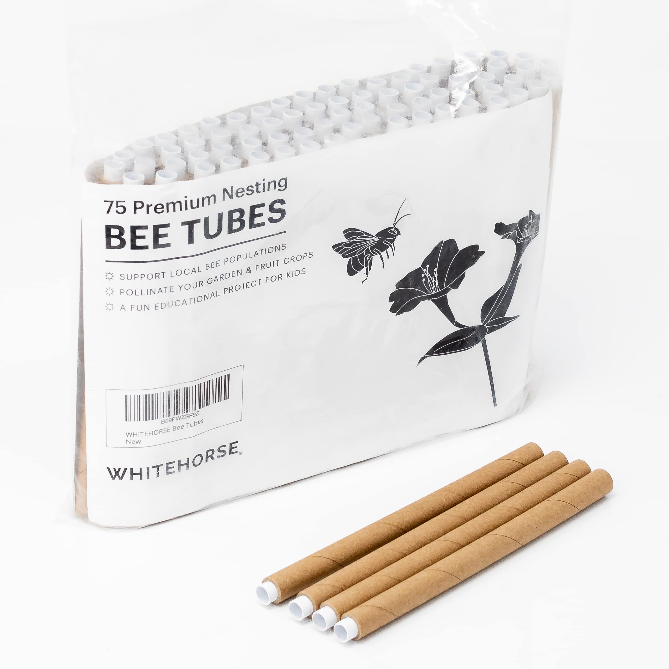 WHITEHORSE Premium Thick Bee Tubes - 6" Long Replaceable Cardboard Tubes - Perfect for Mason Beekeeping (75 pcs)