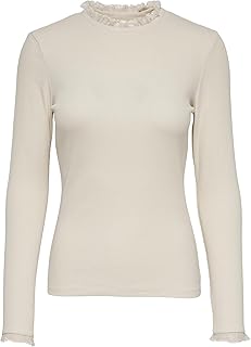 بلوزة ليزلي مزينة بالدانتيل بأكمام طويلة بتصميم غربي للنساء من اونلي