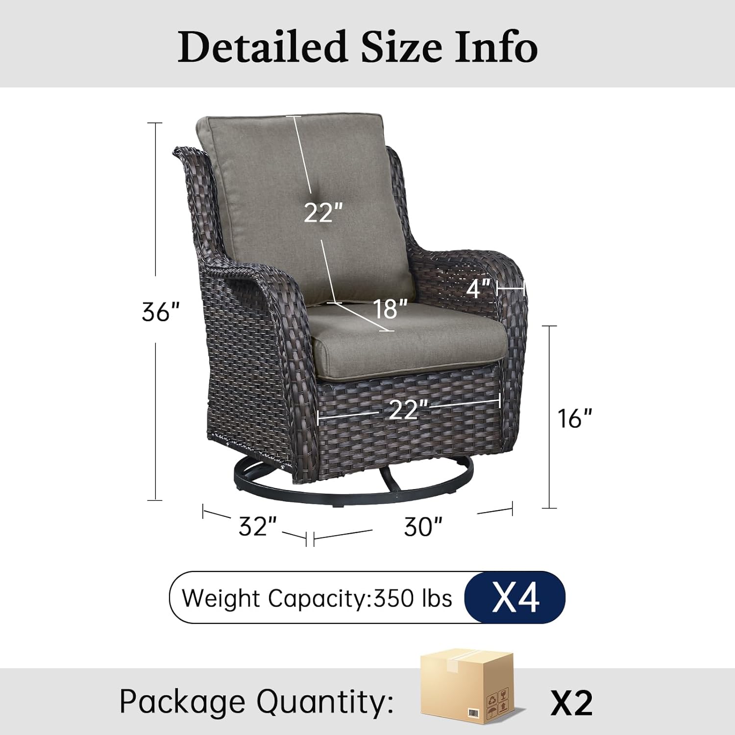 Wicker Patio Furniture Set- 4 Pieces Swivel Patio Chairs,PE Rattan Outdoor Rocking Chairs Porch Furniture for Garden Deck