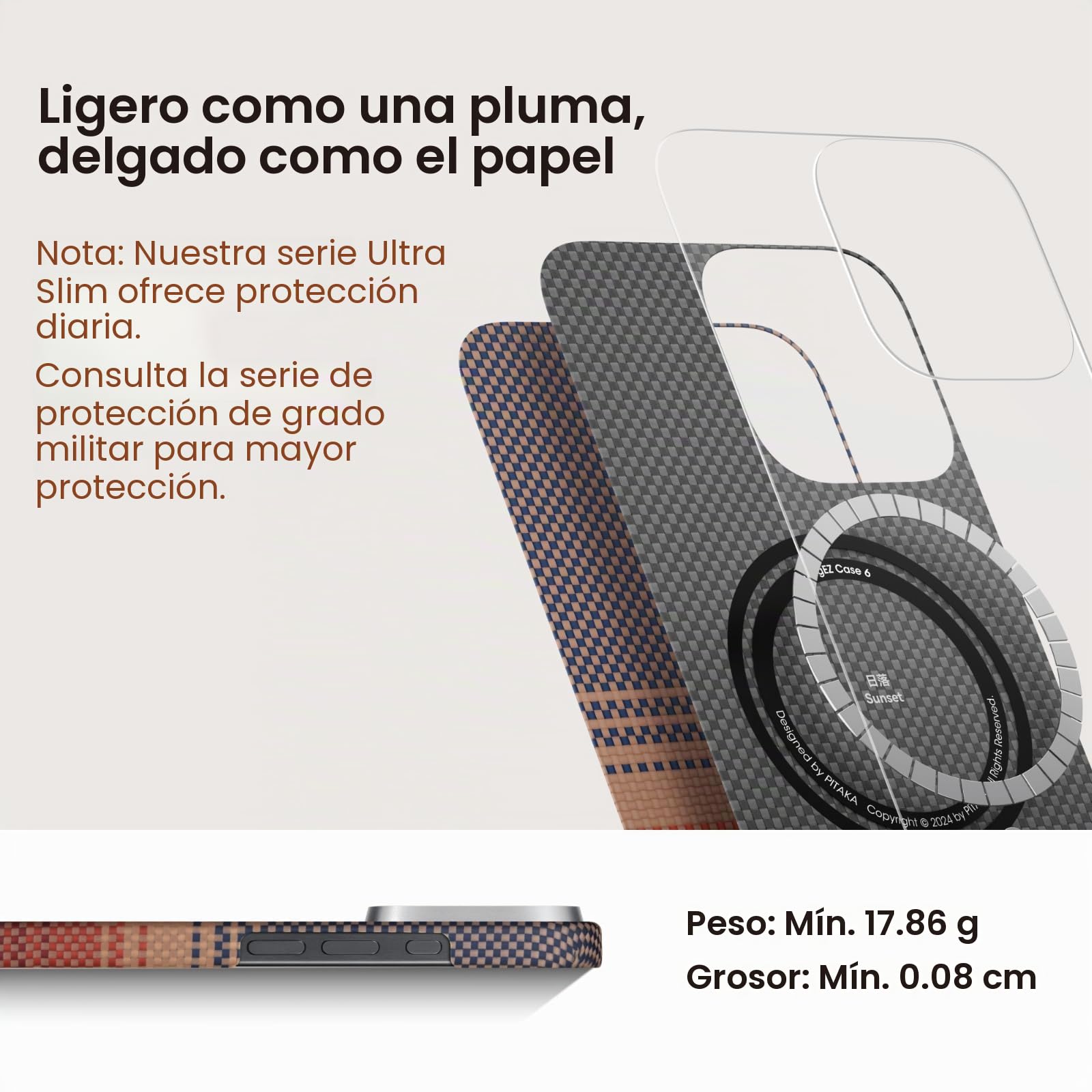 pitaka Funda protectora para iPhone 16 Pro Max, compatible con MagSafe, funda delgada y ligera para iPhone 16 Pro Max con tacto sin carcasa, fibra de aramida tejida 1500D, funda tejida táctil, Puesta