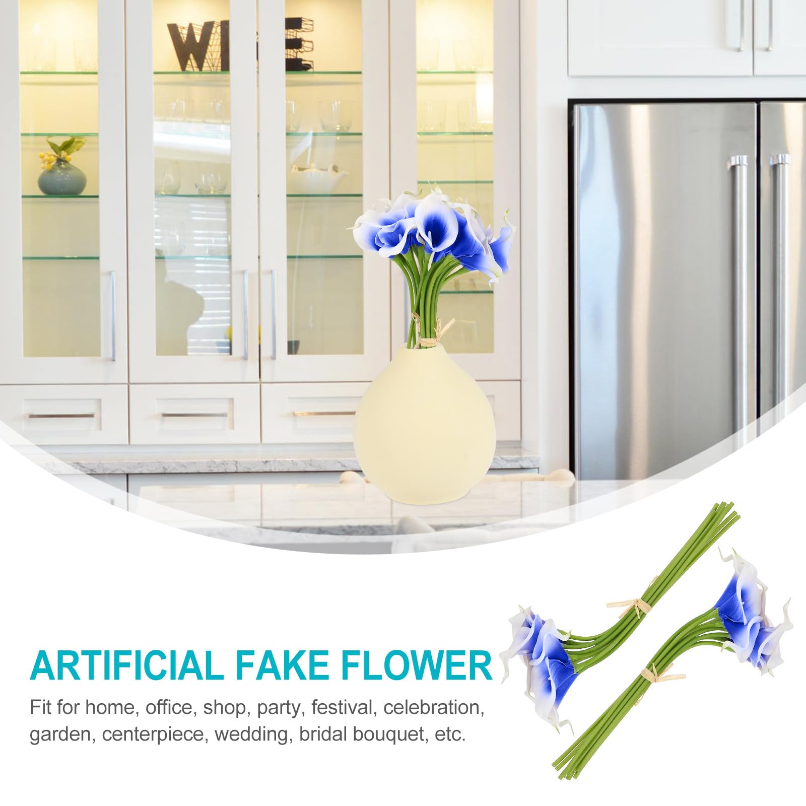 Healeved 20 Pezzi Fiori Artificiali Mini Calla Decorativi e Blu per Bouquet da Sposa, Ornamenti Floreali per Feste, Casa e Ufficio, Fiori Finti Riutilizzabili per Matrimoni