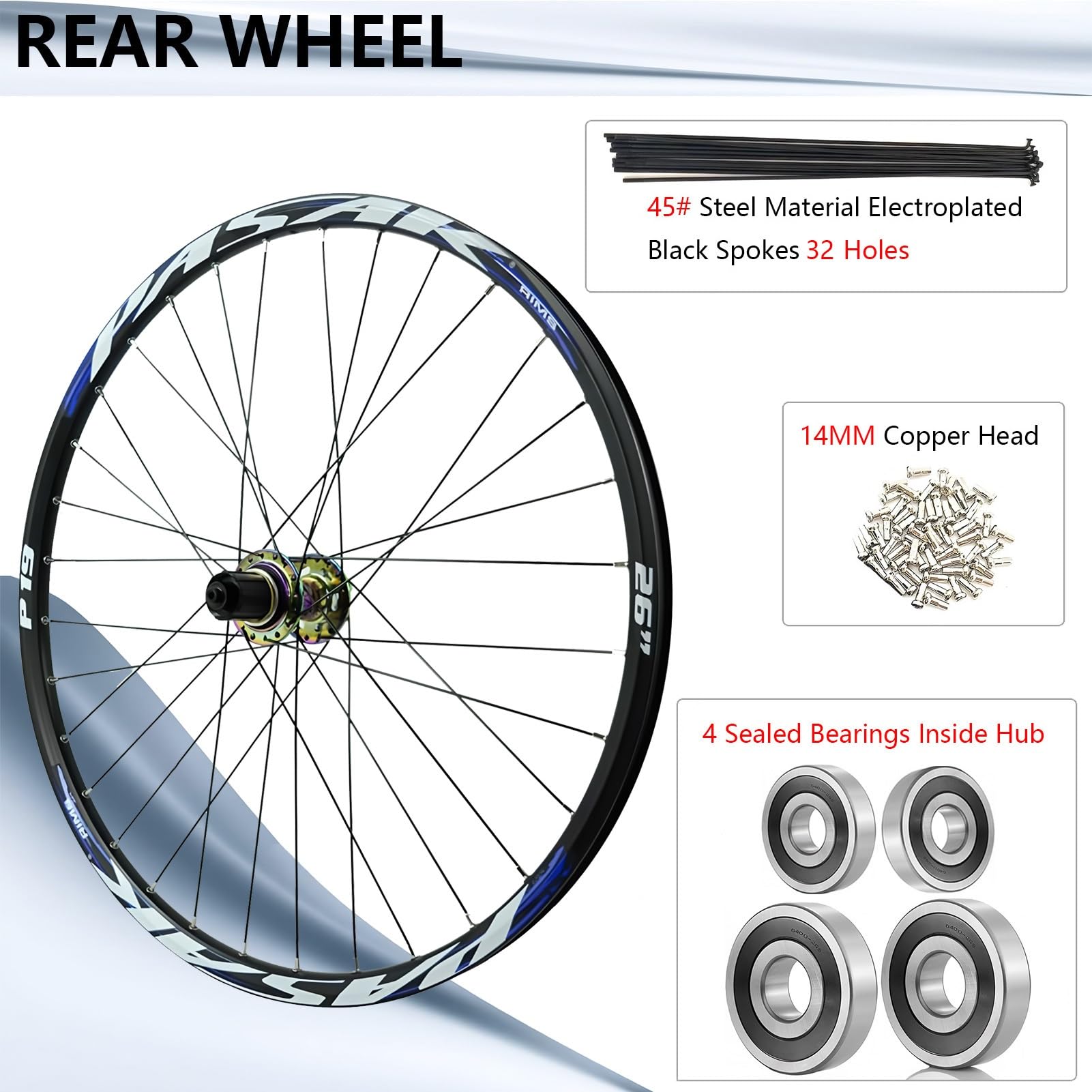 Set di ruote MTB da 26/27,5/29", sgancio rapido per freno a disco anteriore/posteriore, cerchio in alluminio a doppia parete, mozzi HG a 32 fori compatibili con pneumatici da 7-12 velocità e 1,25-2,2