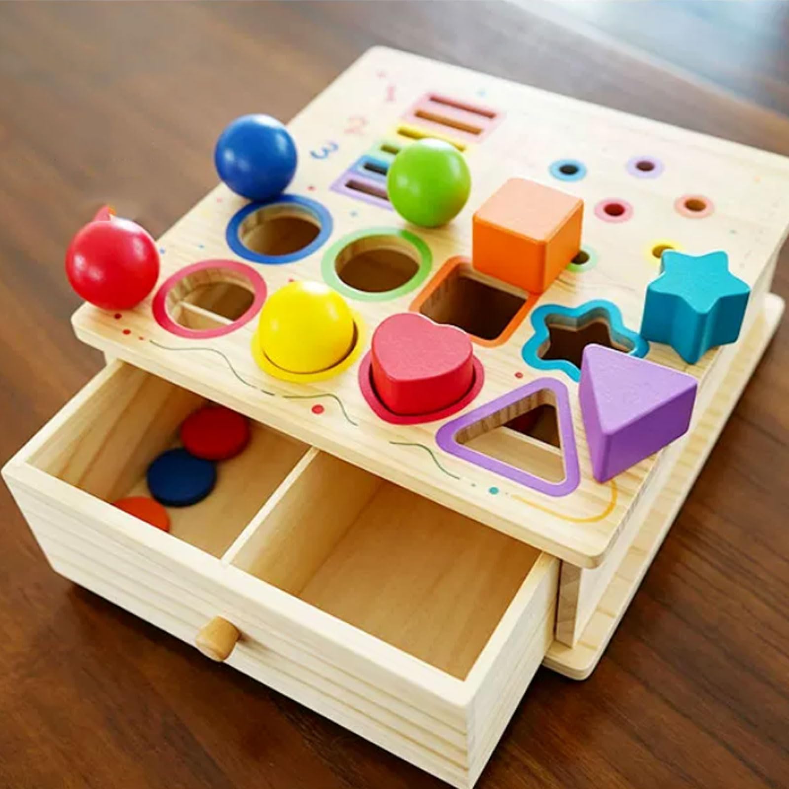 Drewniana skrzynka Montessori do sortowania kształtów