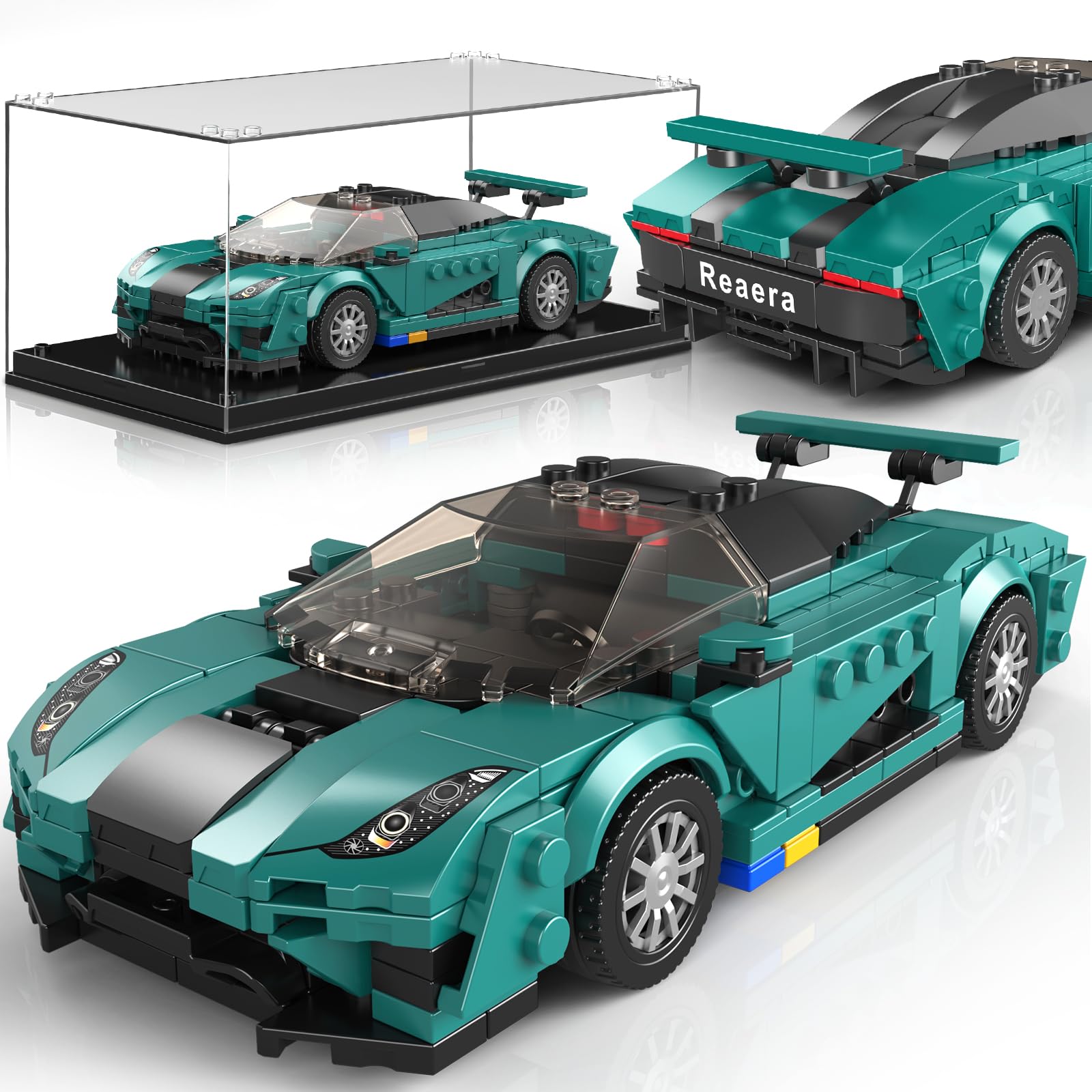 Mould King 27135 Technik Speed Champion Rennwagen Bausteine, Supersportwagen Klemmbausteine Auto Mit Acryl Vitrine, Modellautos zum Sammeln für Jugendliche und Erwachsene(383 Teile)