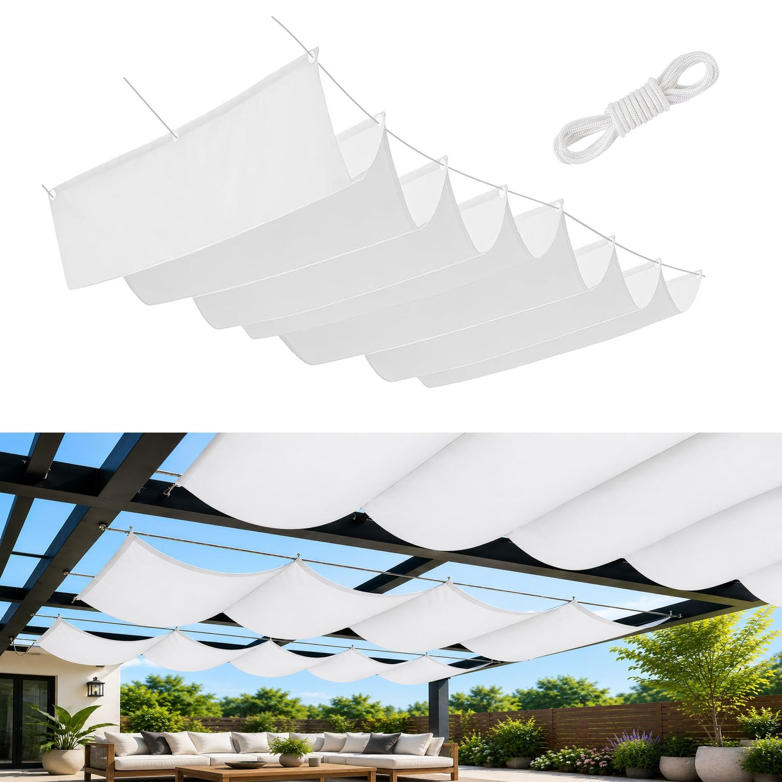 Toldo vela ajustable 50x350 de protección solar rectangular cortaviento blanco