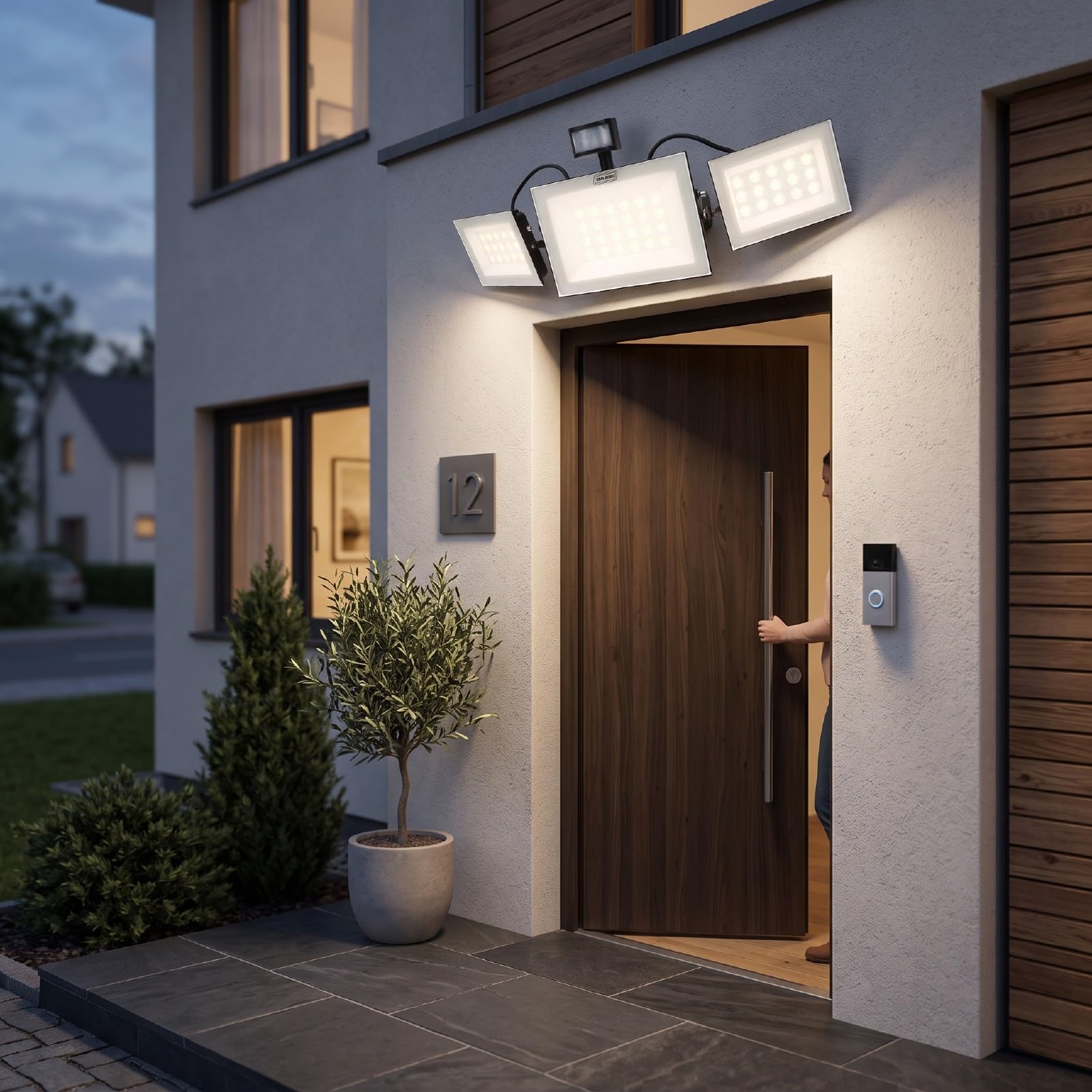 Fafeicy Lampy Zewnętrzne z Czujnikiem Ruchu i Pilotem o Mocy 200 W | 3 Tryby 18000 Lm LED Flood Light Fotokomórka od Zmierzchu do świtu IP66 Wodoodporna do Patio w Garażu