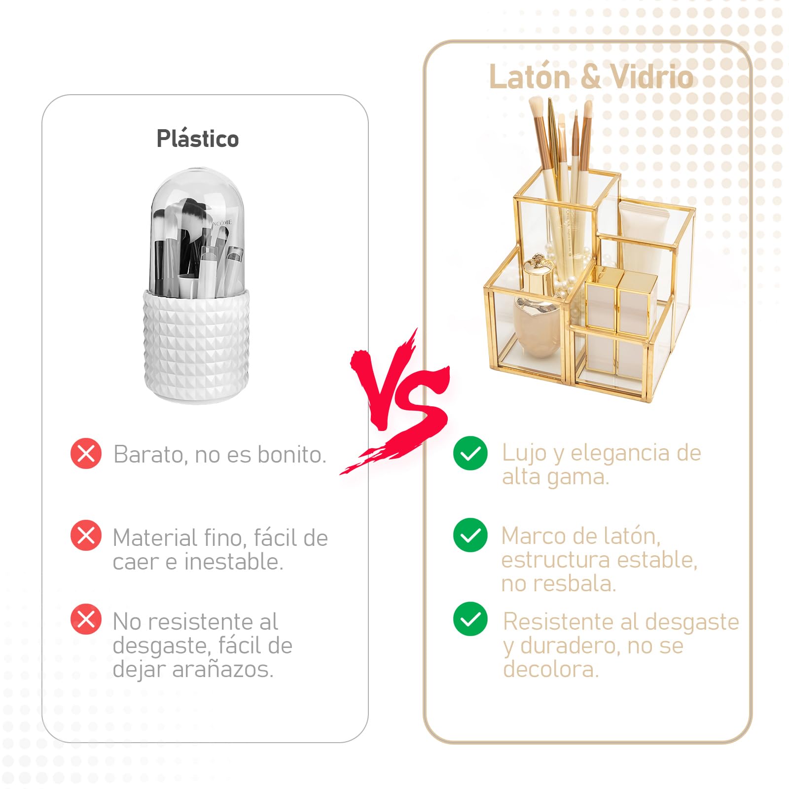 HARLIANGXY Soporte para Pinceles de Maquillaje, Organizador de Cosméticos con 4 Compartimentos, Porta Brochas de Maquillaje, Caja de Almacenamiento de Cosméticos para Tocador Dormitorio Baño, Dorado