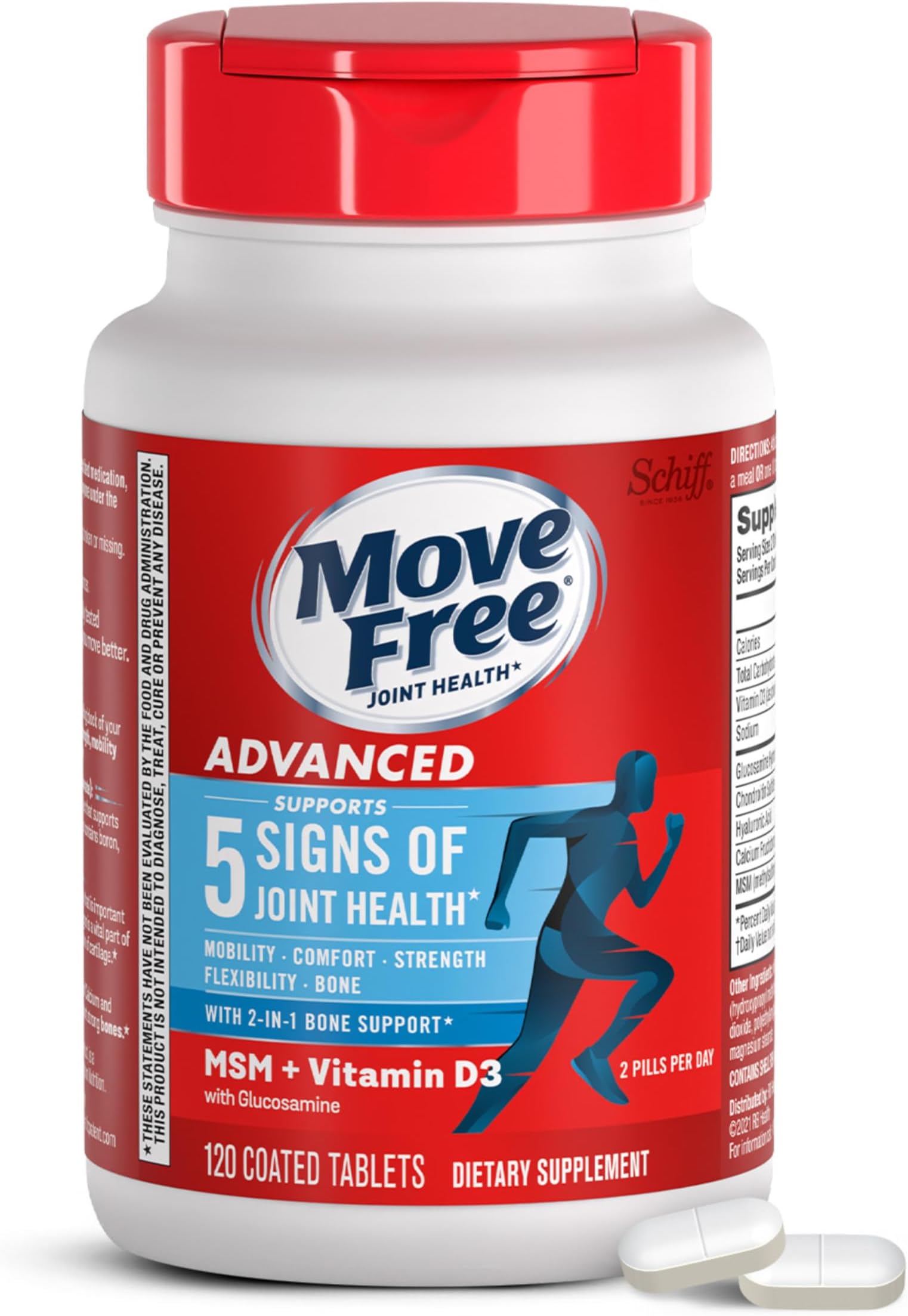 Advanced Glucosamine Chondroitin MSM + Vitamin D3 Joint Support Supplement, Supports Mobility Comfort Strength Flexibility & Bone + Immune Health - 120 Tablets (40 servings)*