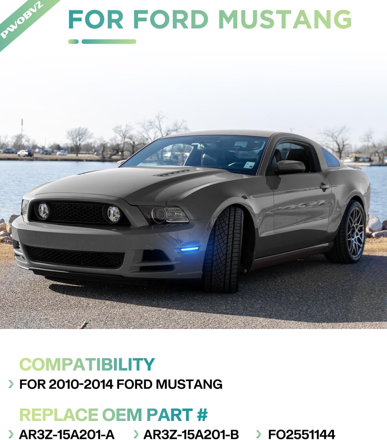 Dynamic Front Blue LED Side Marker Lights Compatible for Ford Mustang 2010-2014, Driver & Passenger Side Fender Marker Lamps, Smoked Lens Pack of 2