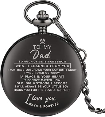 Significativo regalo da figlio orologio da tasca per uomo orologio da tasca  per padre nero a mio papà serie orologio pendente catena per papà : Amazon.it:  Orologi