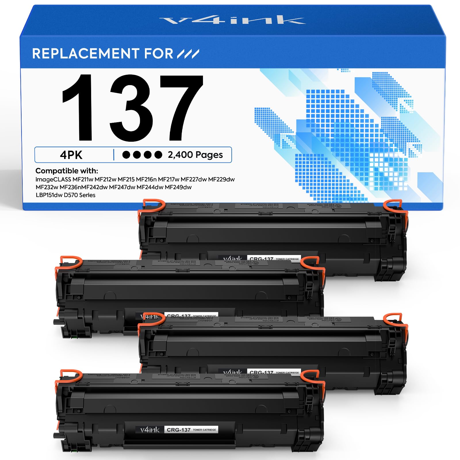 v4ink 137 Black Toner Cartridge Replacement for Canon CRG137 (4-Pack)