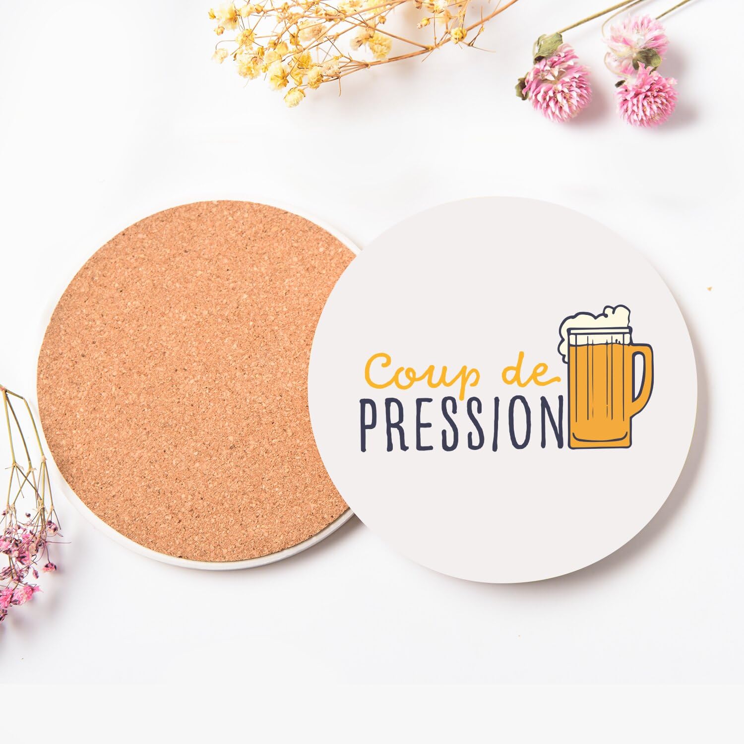 Sottobicchiere rotondo in ceramica – pressione aperitivo bar birra pinta – Set di 6 (108 x 108 mm)