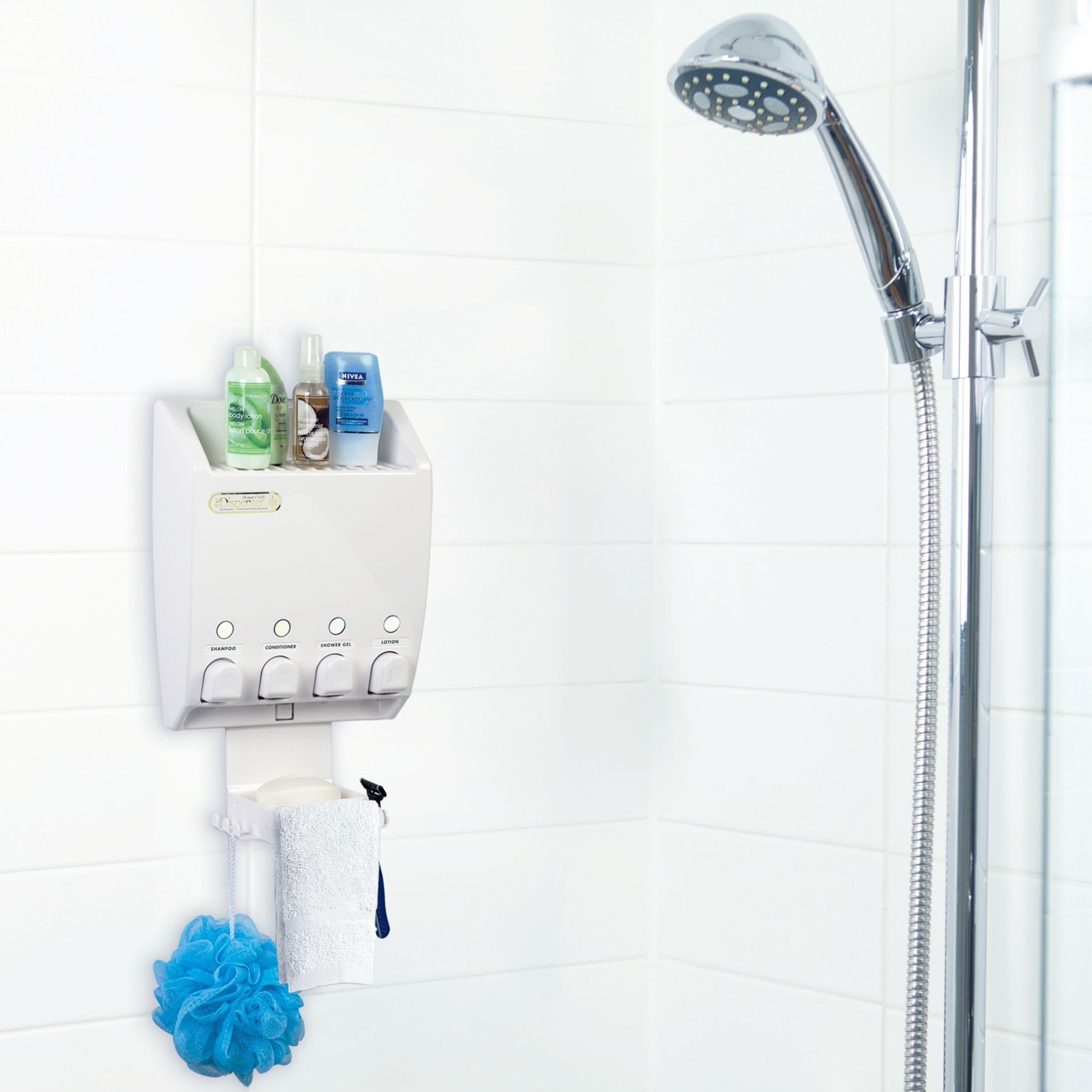 Better Living Products 75453 Ulti-Mate 4 White Dispenser mit Dusche Caddy