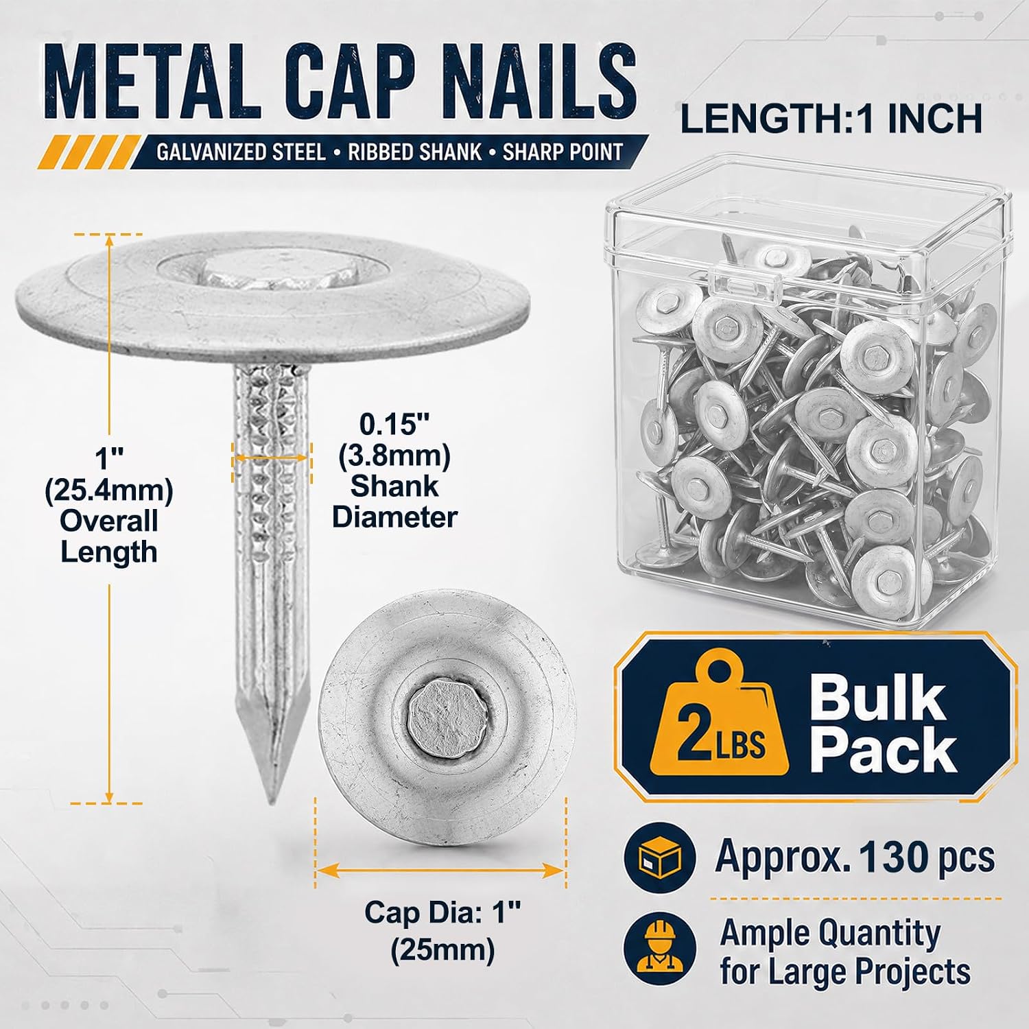 Moxweyeni 2 Pounds 1'' Metal Cap Nail Bulk Masonry Roofing Insulation Nail