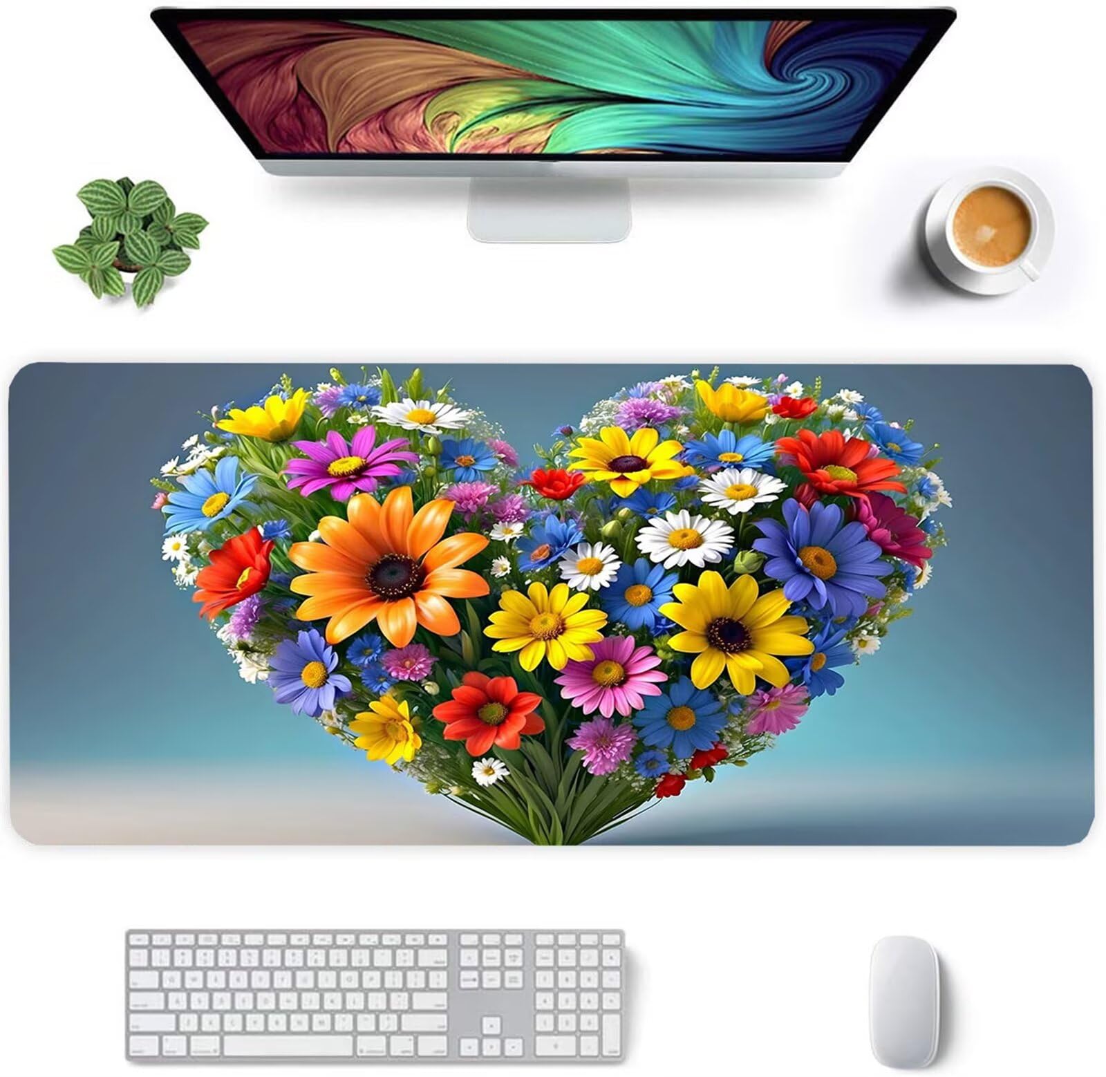 Alfombrilla Ratón XXL 1200x600x3mm Mouse Pad Grande Gaming,Alfombrilla Antideslizante,Tapete Escritorio con Bordes Cosidos,Alfombrilla Ratón para Jugadores, PC, Oficina, Flores en Forma de corazón