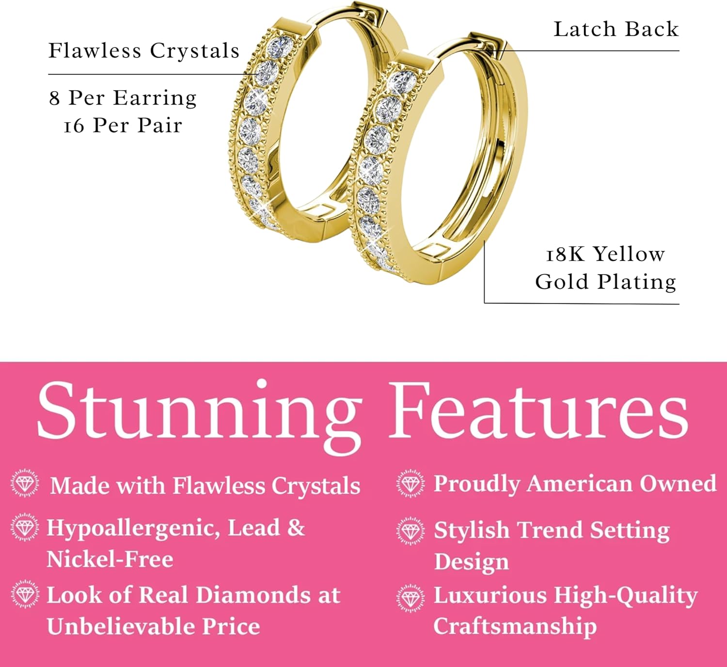 Cate & Chloe Lydia 18K White Gold Hoop Earrings with Crystals, Silver Hoops for Women, Sparkle Round Hoops for Ladies, Hoop Earrings - Image 2