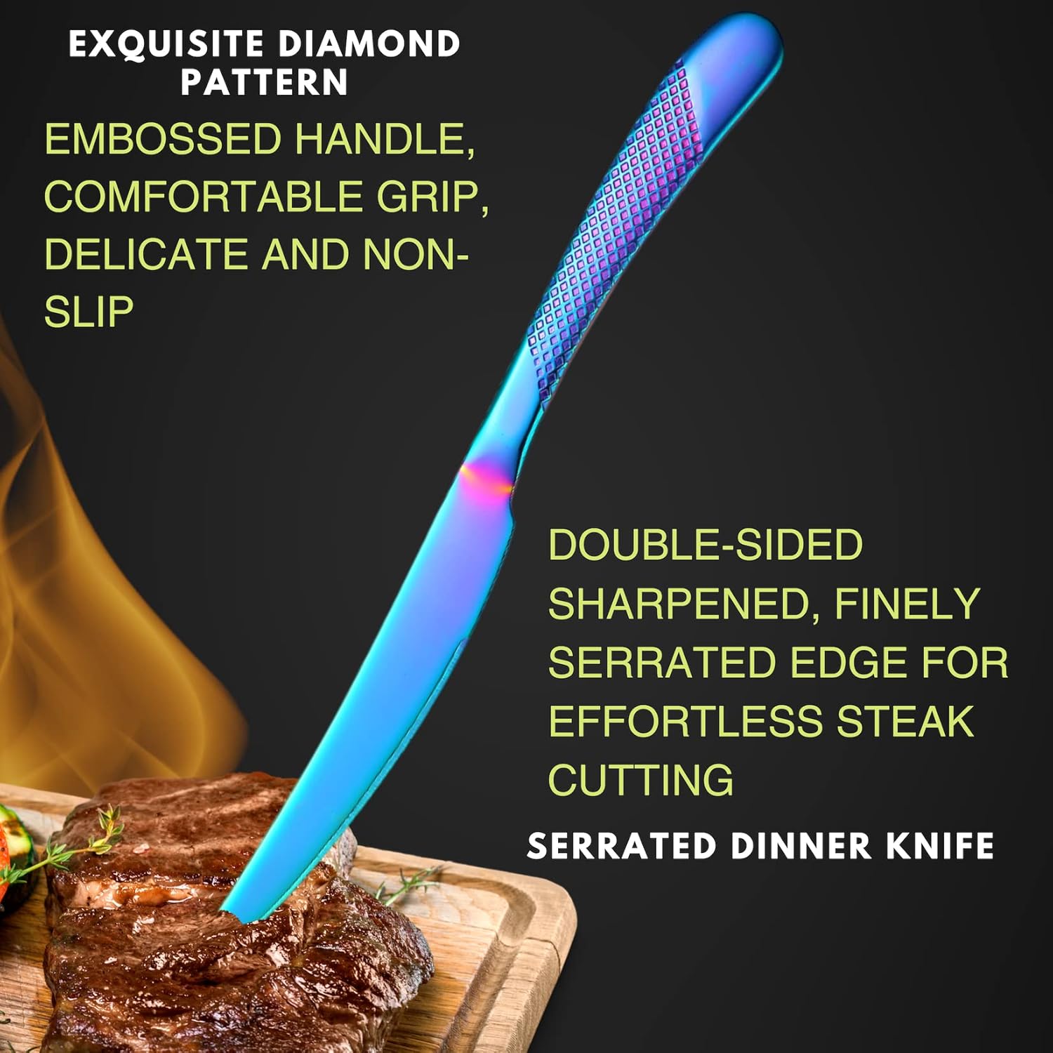 Vilihkc Hammered Silverware Rainbow 20 Pieces Stainless Steel Flatware Set for 4 include Knife Fork Spoon Thickened Modern Design Handle Elegant Durable Festival Parties Kitchen Daily Use