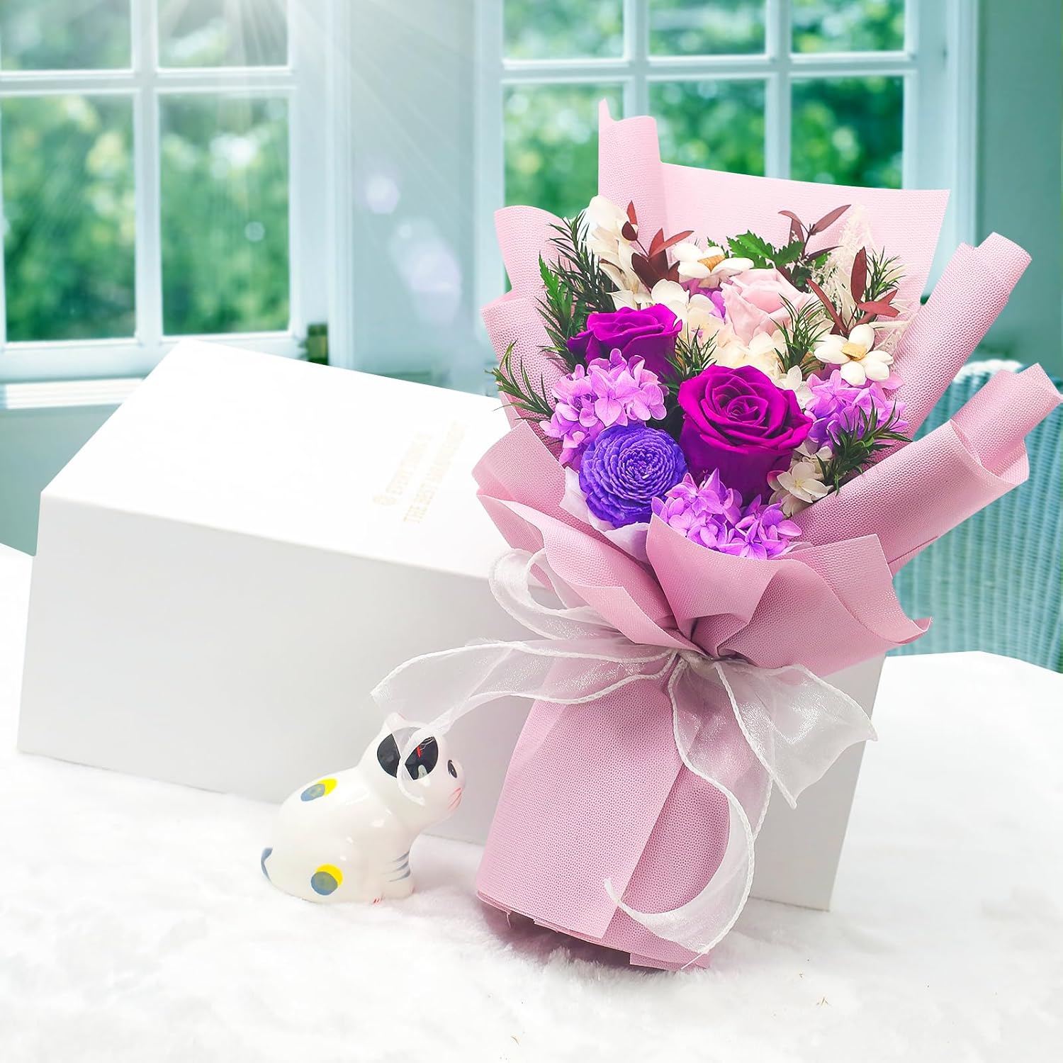 QOEAZY Flowers for Delivery, Preserved Flowers Bouquet with Gift Box, Rose Gifts for Women Mom Grandma - Image 7