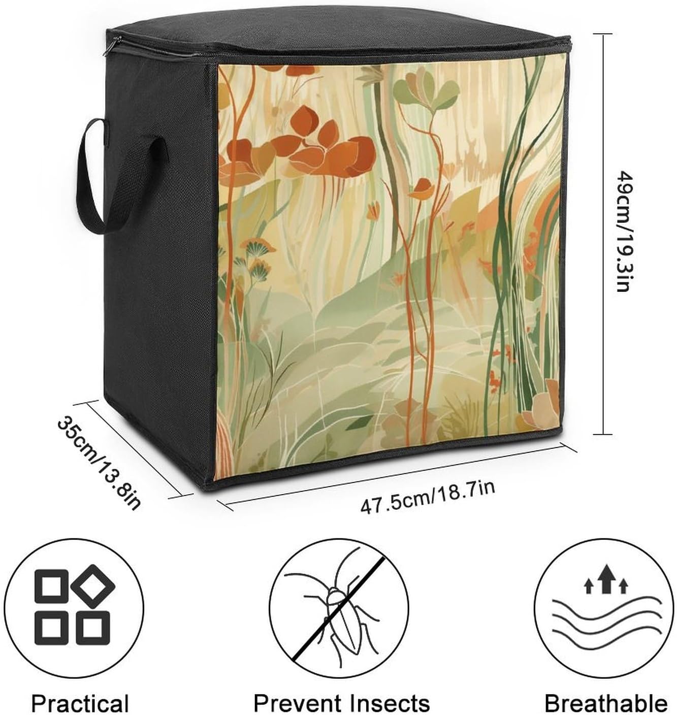 Portable Quilt Storage Bag,Orange Line Art Printed Foldable Wardrobe Storage Box Foldable Storage Bag with Lids And Handle Large Clothing Storage Bag for Comforters Clothes Blankets Pillows