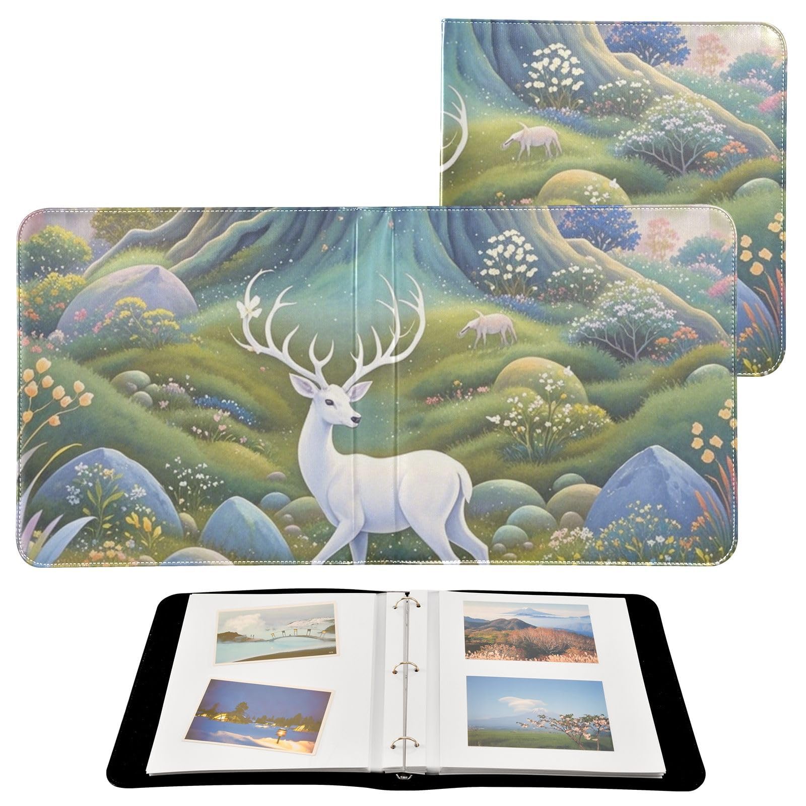 Photo Album 4x6, 5x7,6x8,Artificial Leather Photo Albums with 20 Detachable Sheets Deer Print for Family Wedding,Multi 12