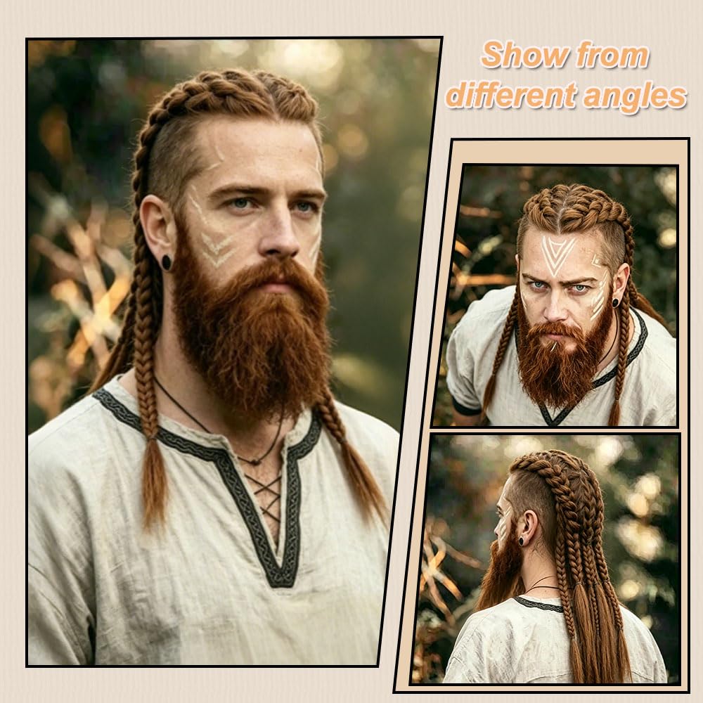 Elize Viking Hair for Men, for Cosplay Viking Costume, Handcrafted Clip In Braided Ponytail Hairpiece, 24" Synthetic Clip in Hairpiece for men, for Halloween Hair(Black)