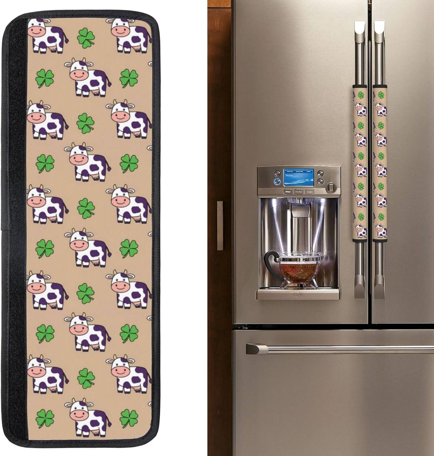 Refrigerator Handle Covers Set of 2, Washable Neoprene Fridge Door Protectors with Cartoon Cows Green Shamrocks, Kitchen Appliance Accessories, Ideal St. Patrick's Day Gift