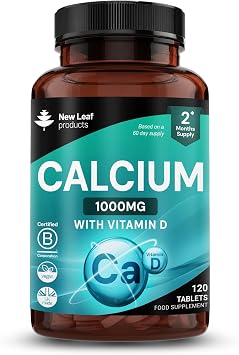 Calcium and Vitamin D3 Tablets - Calcium Supplement - 120 High Strength Tablets with Vitamin D3 - Made in The UK by New Leaf Bone & Muscle Health