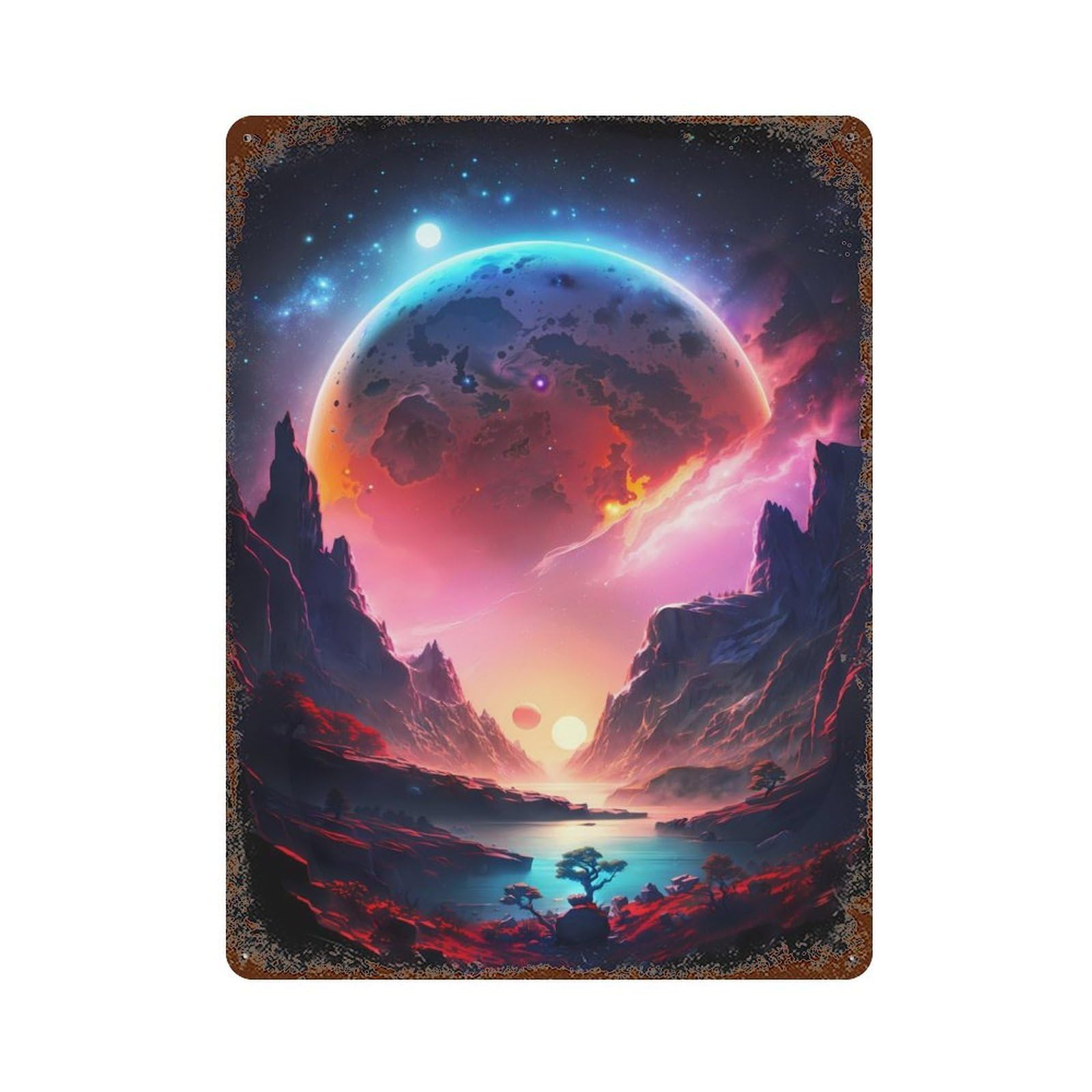 Galactic Eden Landscape 15.7"x11.8" Rustic Tin Plaque, Farmhouse Wall Decor for Basement, Hobby Room And Garage Decor
