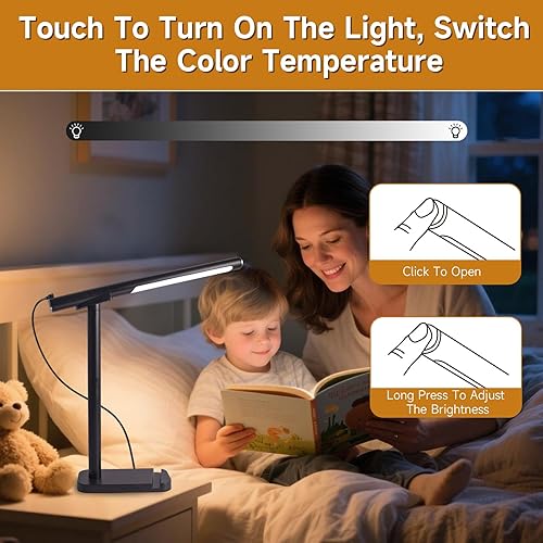 Miniatura 3 de Lámpara de escritorio LED magnética lámpara de lectura 2 en 1 con soporte para teléfono y puerto de carga USB para el hogar, dormitorio, oficina,