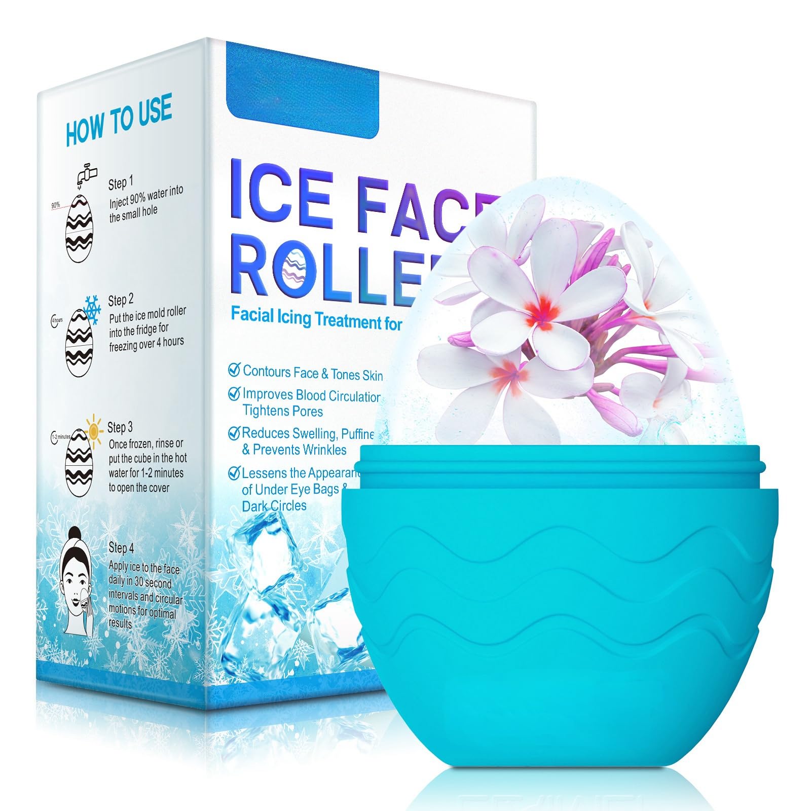 JDLYEVERIce Face Roller Face Ice Massage Mold Innovative Egg-Shaped, Premium Silicone Portable & Travel-Friendly, Versatile Cooling Therapy Instant Skin Refreshment Enhanced Skincare (blue)