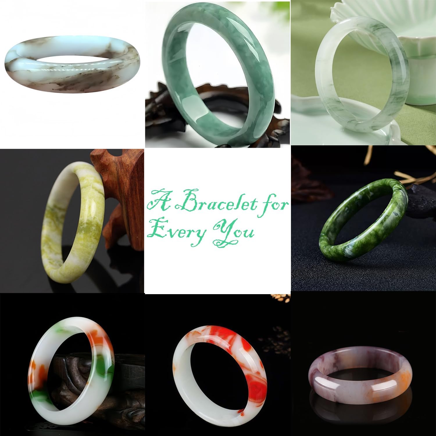 Jade Stone Bangle Bracelet -Round Multi-Polished Design with Box, Feng Shui Good Luck Accessory, Positive Energy Gift for Women Men - Image 7
