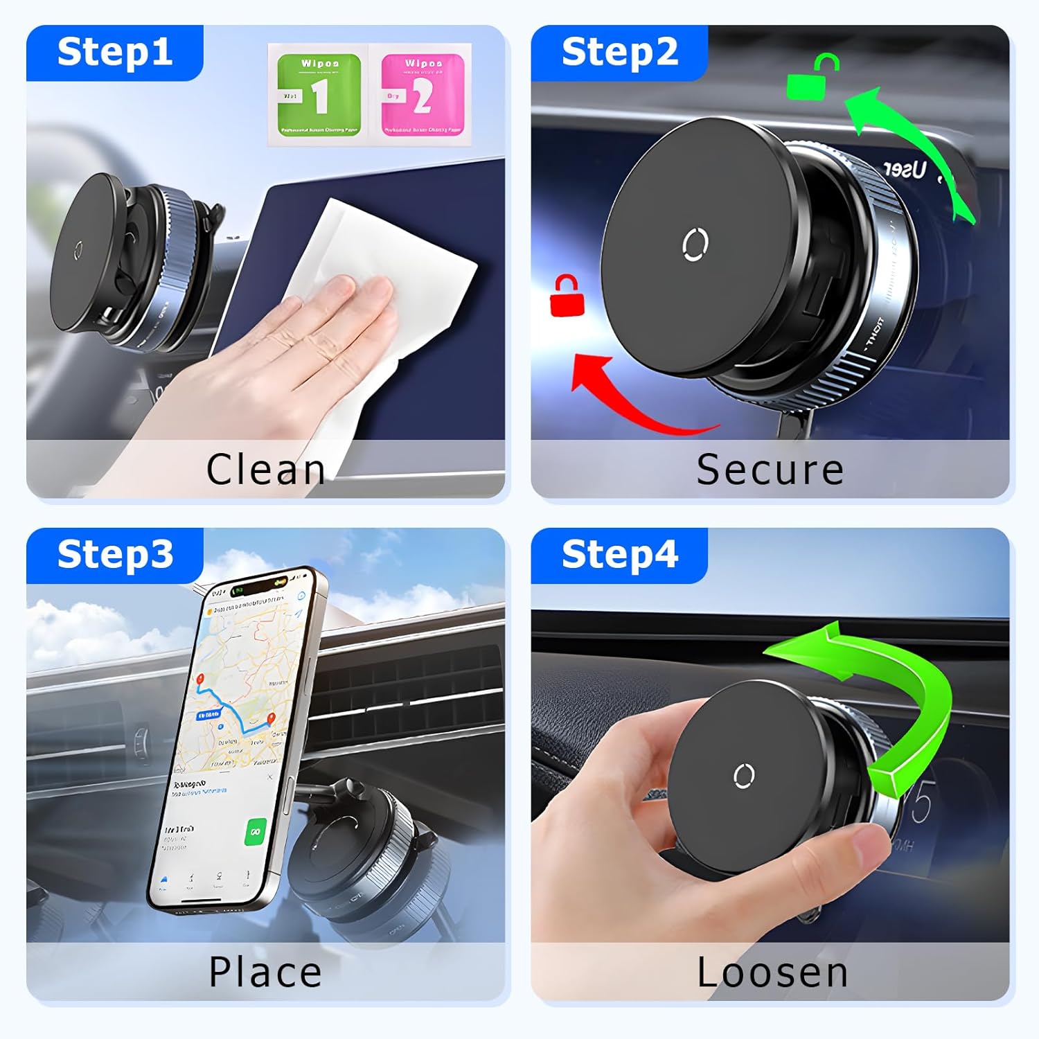 Magnetic Phone Holder for Car, Magsafe Car Mount with Nano Gel Suction Cup for Dashboard & Windshield, Compatible with iPhone 12/13/14/15/16/17 Series, Including Pro & Pro Max Models (Gray) - Image 7