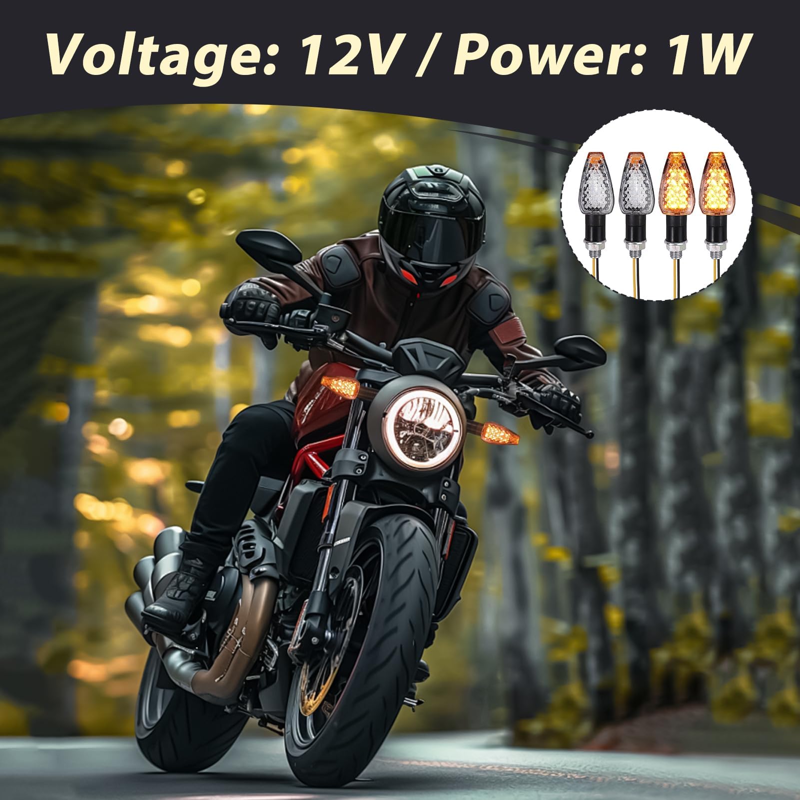 4 Piezas Intermitentes LED Moto 12V, Luces Direccionales Señal Giro Moto con 14 LED Súper Brillantes, Indicadores de Giro Ámbar para Scooter Quad Cruiser Off Road con Rosca de 10 mm