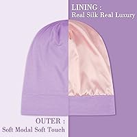 Vista 2 de LULUSILK Gorro de seda de morera para mujeres durmientes, gorro de dormir de seda real para cabello rizado y trenzas, envoltura de cabeza pura