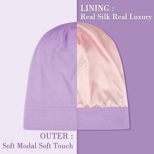 Miniatura 2 de LULUSILK Gorro de seda de morera para mujeres durmientes, gorro de dormir de seda real para cabello rizado y trenzas, envoltura de cabeza pura con