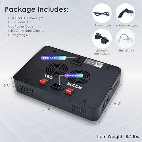 Miniatura 6 de Luz LED de crecimiento de 2000 W, luz de espectro completo para plantas con cadena de margarita, luces de cultivo para plantas de interior, lámparas