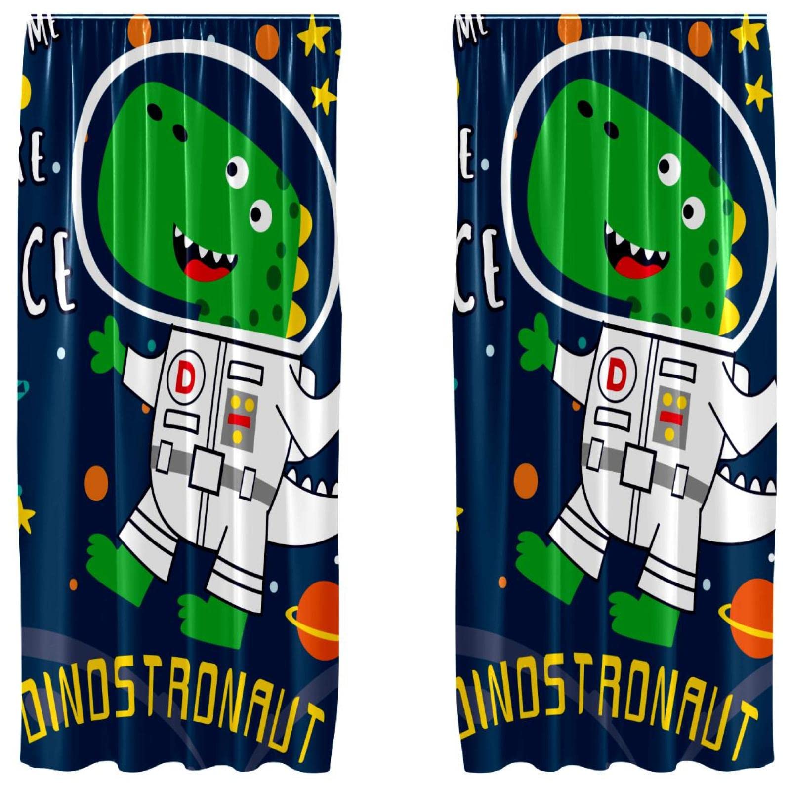 Rideaux dinosaure bleu marine à passe-tringle 140x213 cm lot de 2 pièces pour chambre enfant