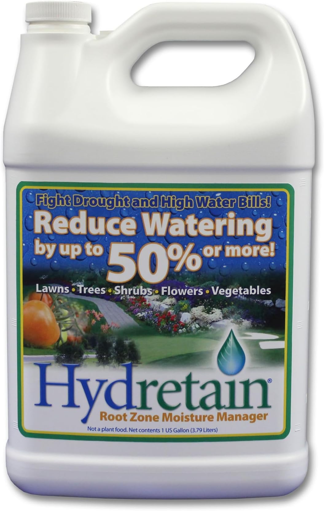 Hydretain Root Zone Moisture Manager - Drought Protection and Moisture Control for Lawns, Gardens, Containers - Reduces Watering, Delays Wilt - Covers up to 20,000 Sq Ft (1 Gallon)