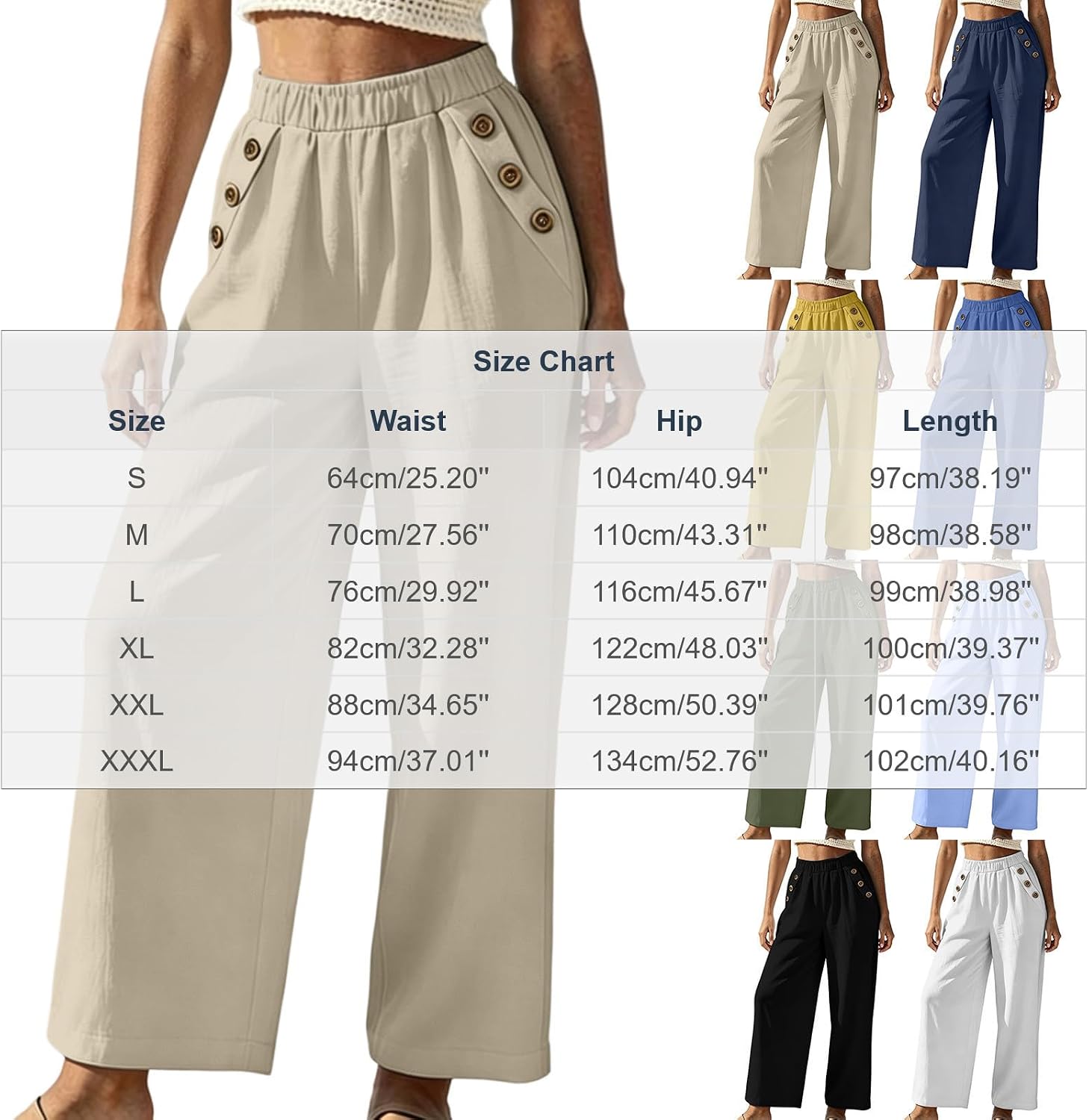 Summer Flowy Pant for Women Comfy Smocked High Waist Wide Leg Pants Casual Palazzo Beach Pants with Pockets