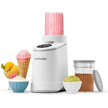 nutribullet Chill Ice Cream Maker, for Gelato, Sorbet, Frozen Yogurt, Smoothie Bowls, Compact Size, (2) Dishwasher Safe 16 oz. Pint Cups with Lids, White, NBD50100AW