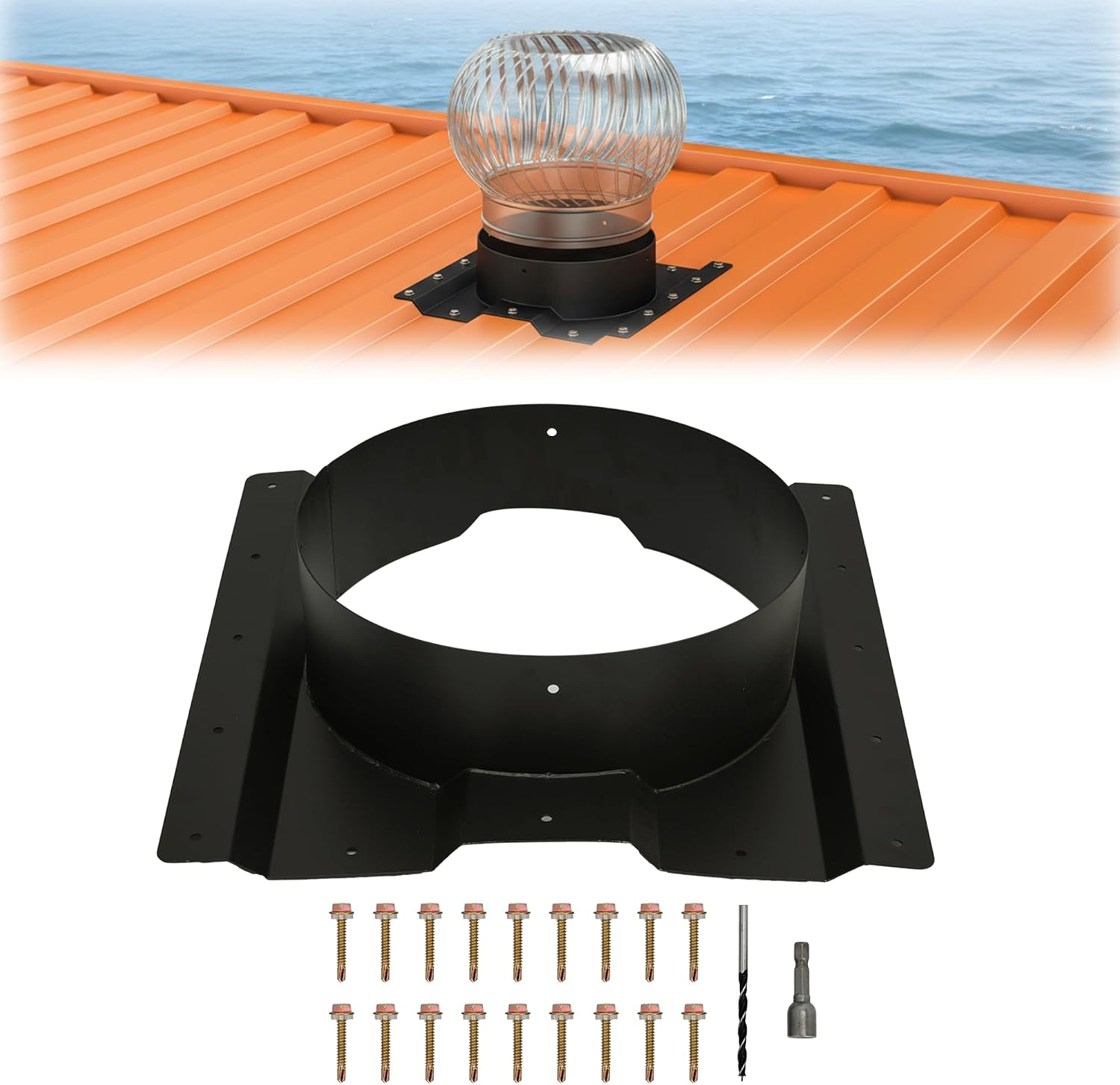 AIWFL 12 inch Roof Turbine Vent Adapter for Shipping Container Roof Vent | Fits 3.5in Conex Corrugated Ribs Container Roof for 12" Whirlybird Turbine,Round Chimney Cap, Solar Vent (Not Included)