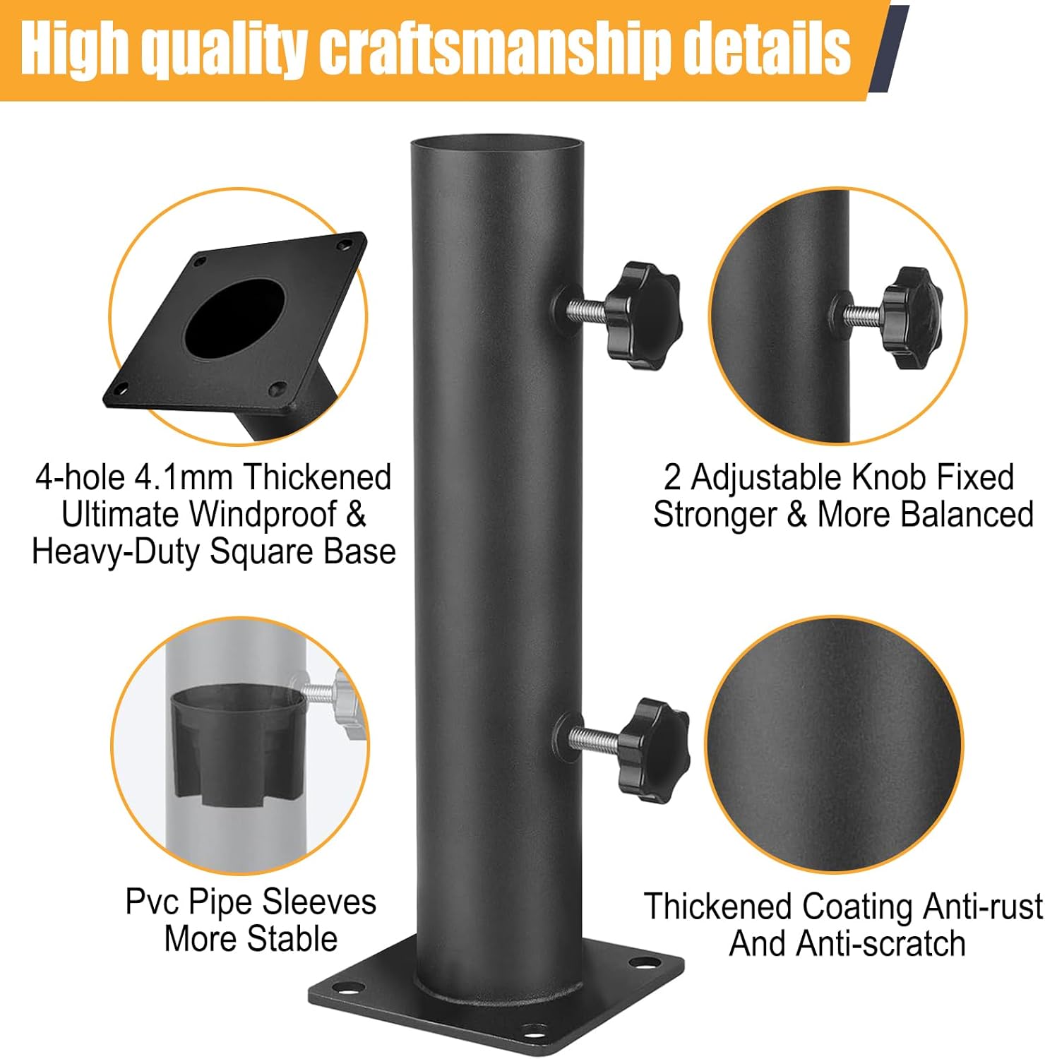 Thickened Steel Umbrella Deck Mount,Patio Umbrella Holder for Deck Railing,Heavy-Duty Deck Umbrella Base with Umbrella Mount,Universal Ground Mount Base with 4 Bolt Holes for Garden Beach Café
