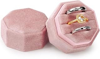 Velvet Ring Box 3 Slots, Premium Jewelry Ring Storage Gift Box Vintage Ring Display Holder Case for wedding ceremony Proposal Engagement (Blush Peach)