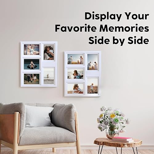 Miniatura 10 de Great Lakes Memories GLM - Marcos de fotos de collage de 4 x 6 o 5 x 7 pulgadas para pared, capacidad para 5 fotos con vidrio y paspartú, marcos de