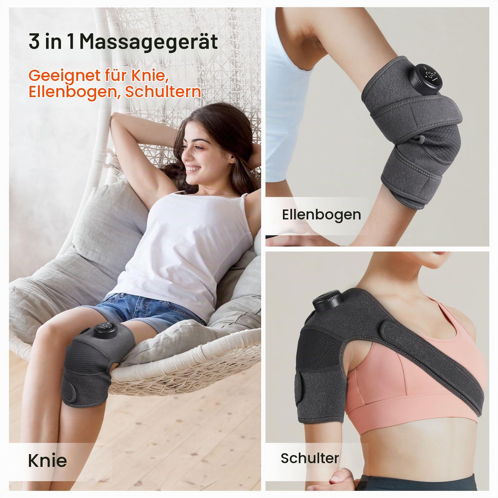 8 Modi und 5 Temperaturstufen, Kniemassagegerät mit Heizfunktion, Kneerelief Massagegerät für Knie Ellbogen Schulter, Geschenk für Männer/Frauen (Grau)